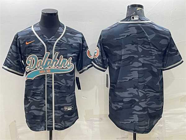 Men%27s Miami Dolphins Blank Gray Camo With Patch Cool Base Stitched Baseball Jersey->miami dolphins->NFL Jersey